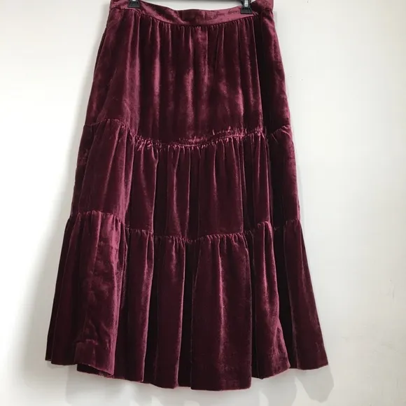 Boden Red Viv Velvet Tiered Maxi Skirt