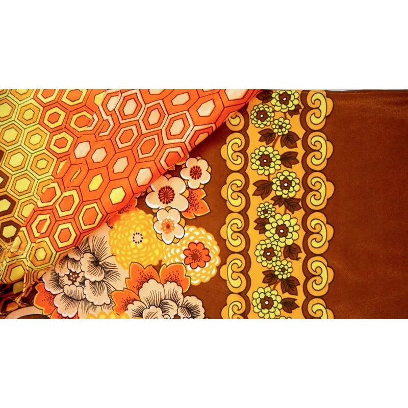 Bright Polyester Border Print Maxwell Orange/Brown 46"