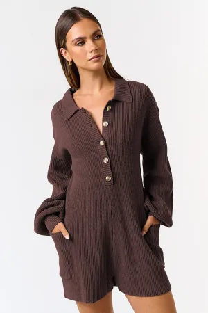 Button Up Long Sleeve Romper