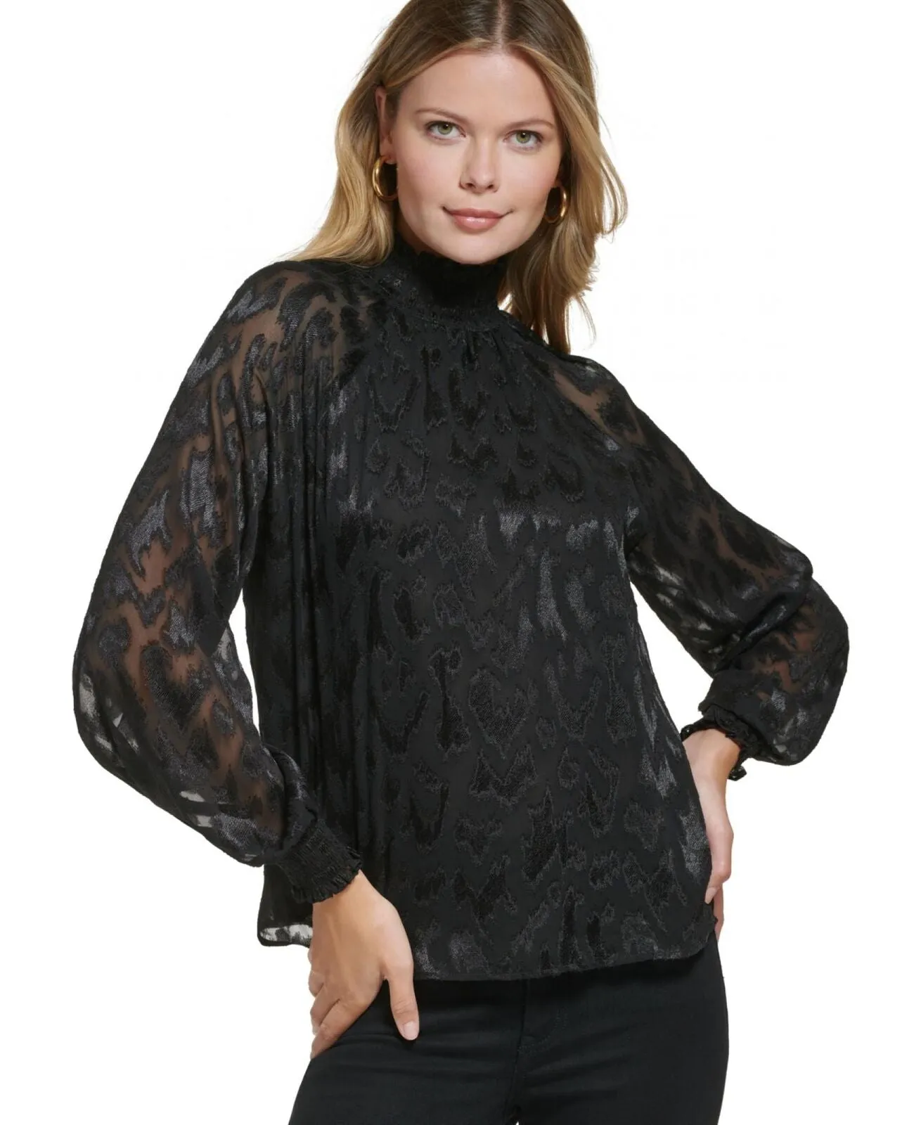 Calvin Klein Women's Long Sleeve Mock Neck Blouse M2XAQ534