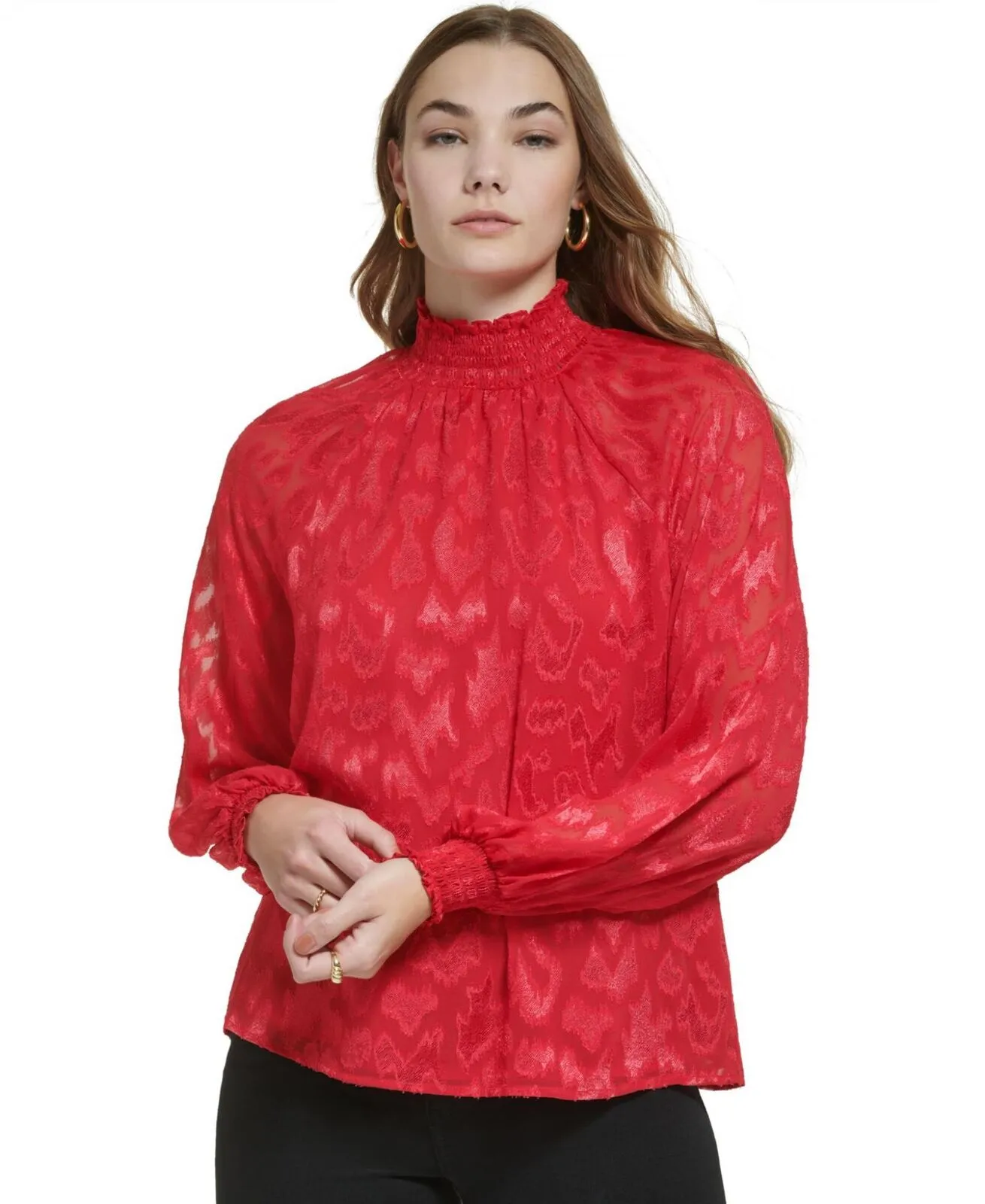 Calvin Klein Women's Long Sleeve Mock Neck Blouse M2XAQ534