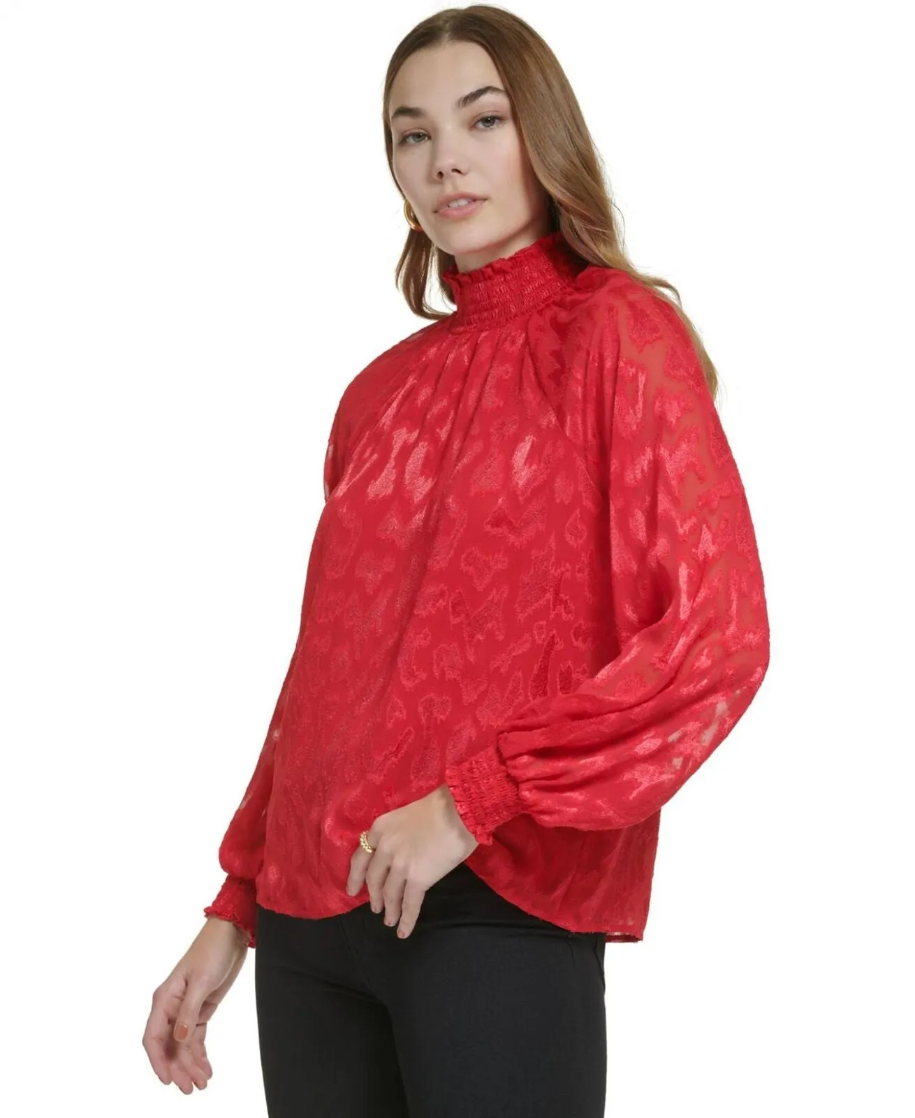Calvin Klein Women's Long Sleeve Mock Neck Blouse M2XAQ534