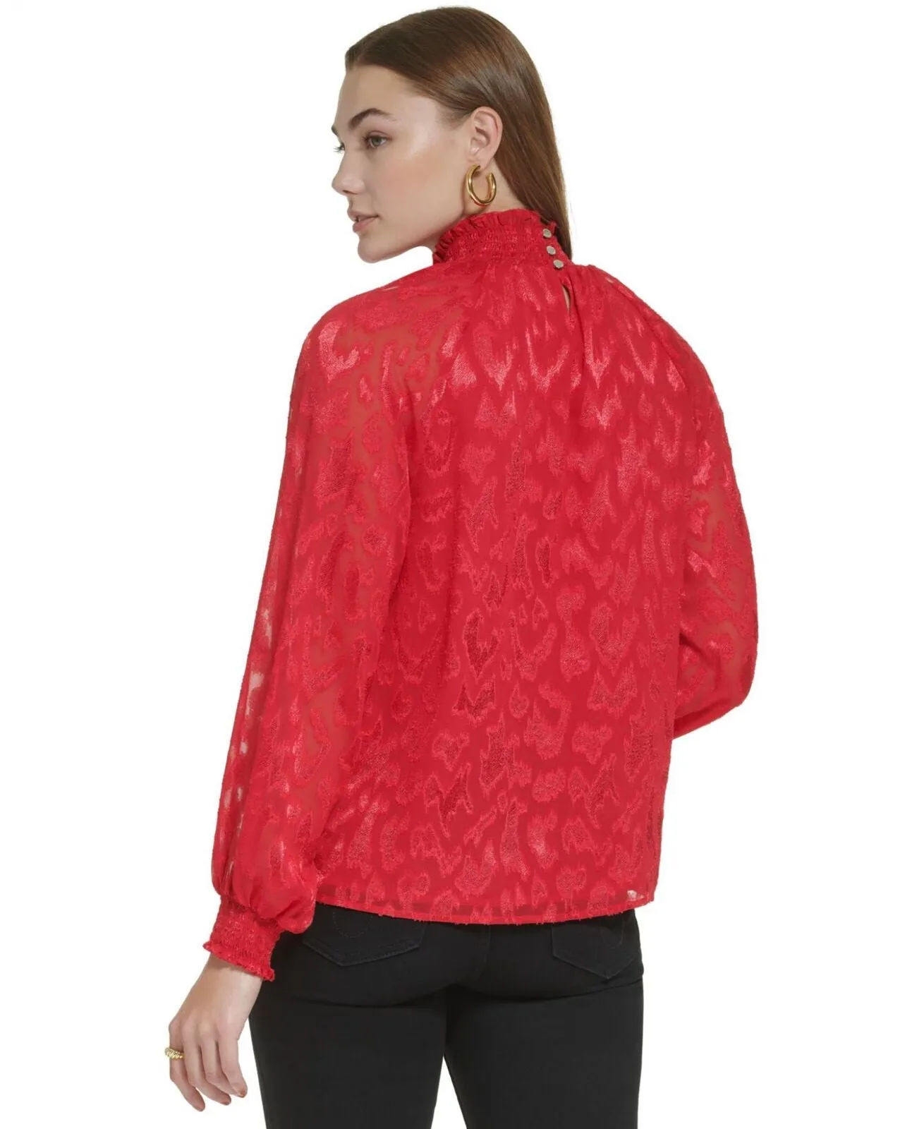 Calvin Klein Women's Long Sleeve Mock Neck Blouse M2XAQ534