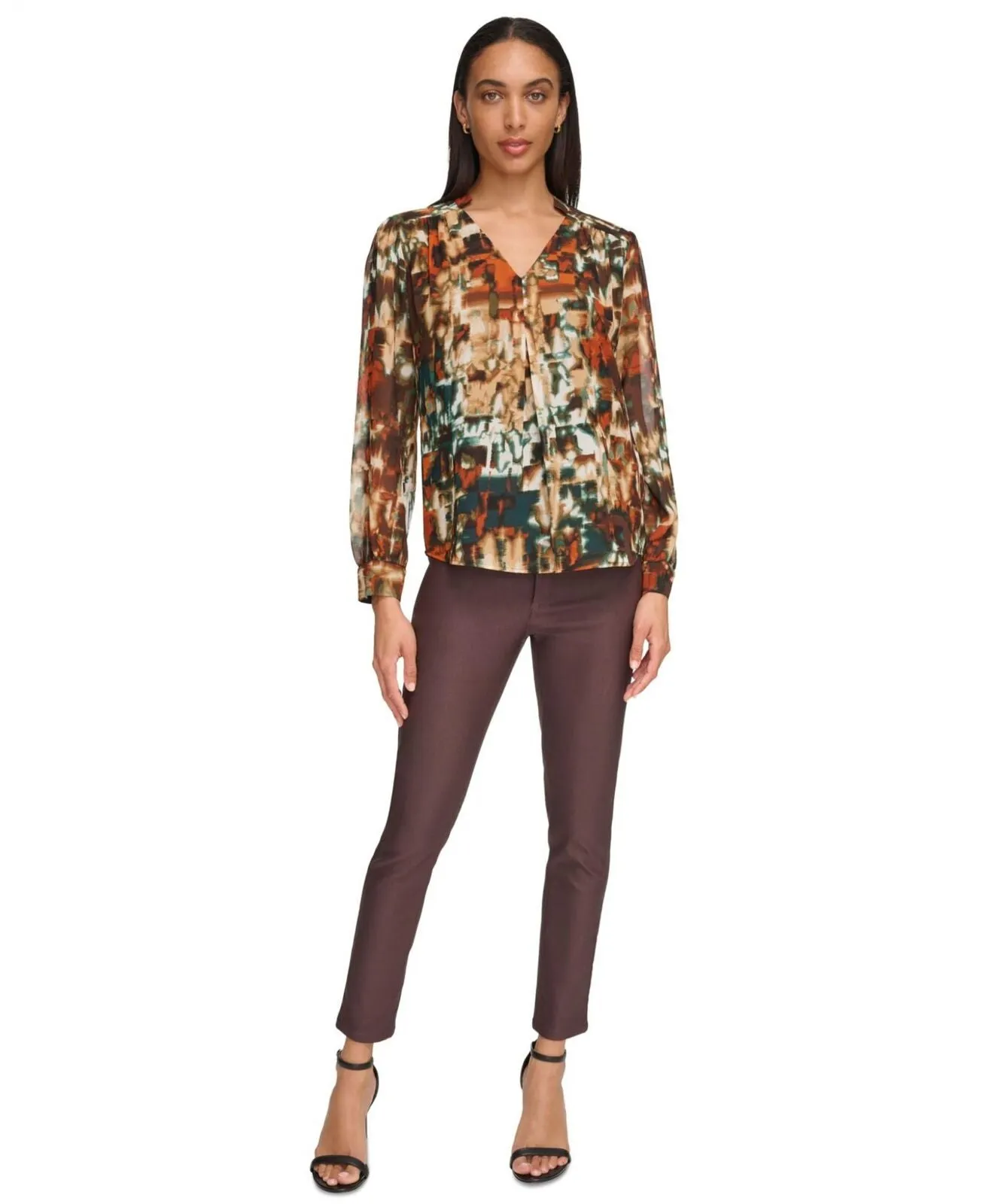 Calvin Klein Women's Printed V-Neck Top M3HAZ619