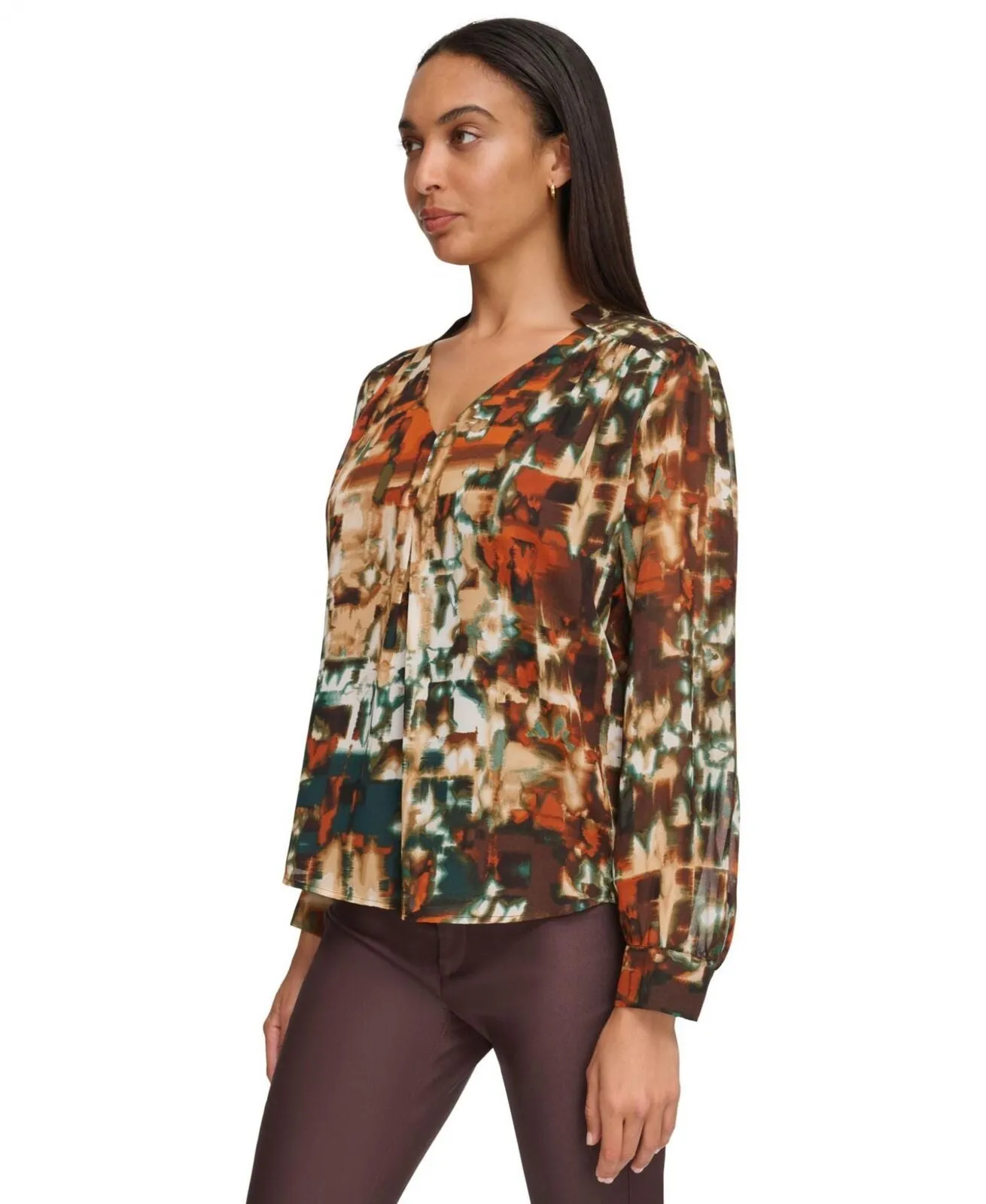 Calvin Klein Women's Printed V-Neck Top M3HAZ619