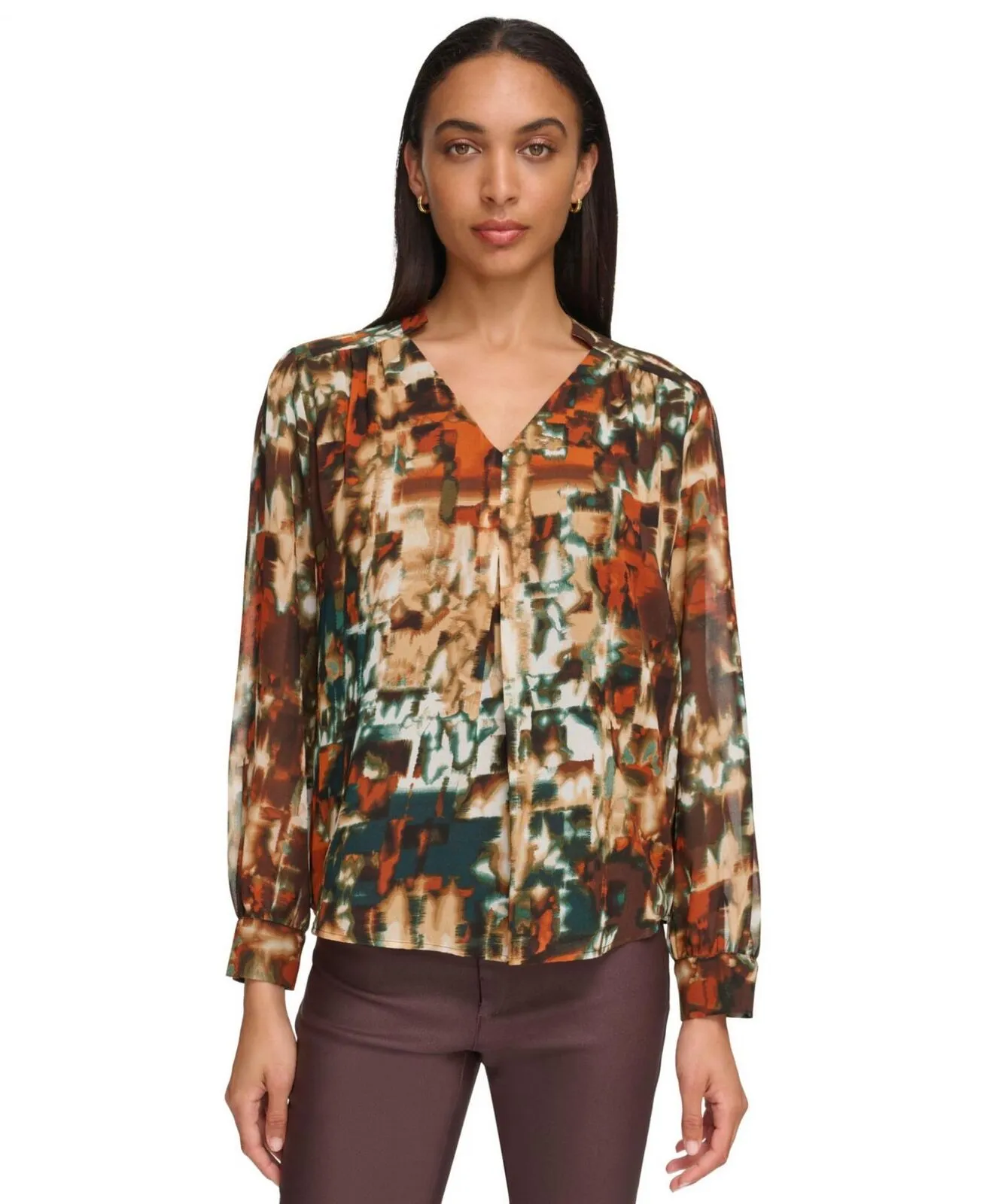 Calvin Klein Women's Printed V-Neck Top M3HAZ619