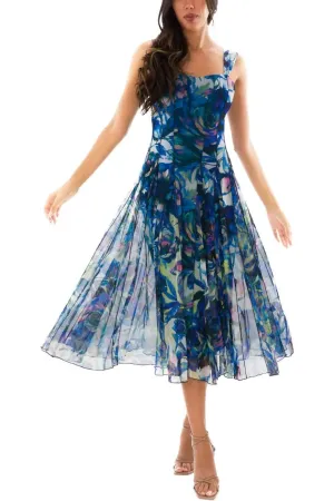 CAMILLE 822 Sleeveless Tea Length Fit N Flare Paneled Dress