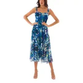 CAMILLE 822 Sleeveless Tea Length Fit N Flare Paneled Dress