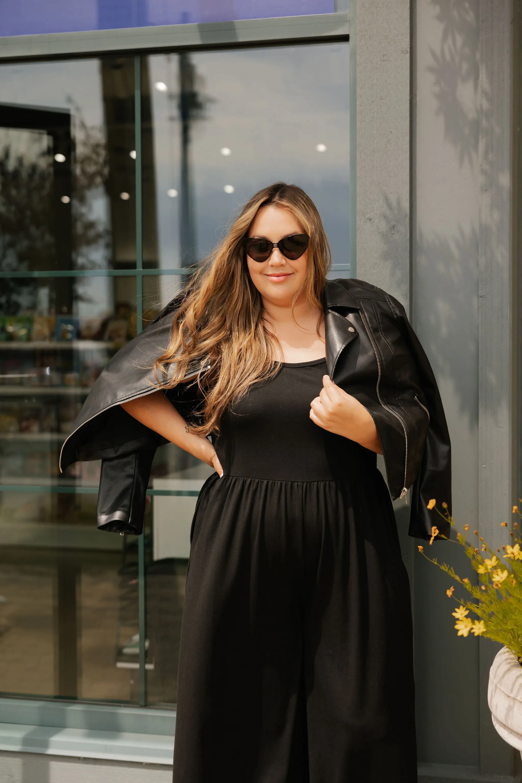 Camille Wide Leg Romper in Midnight Black