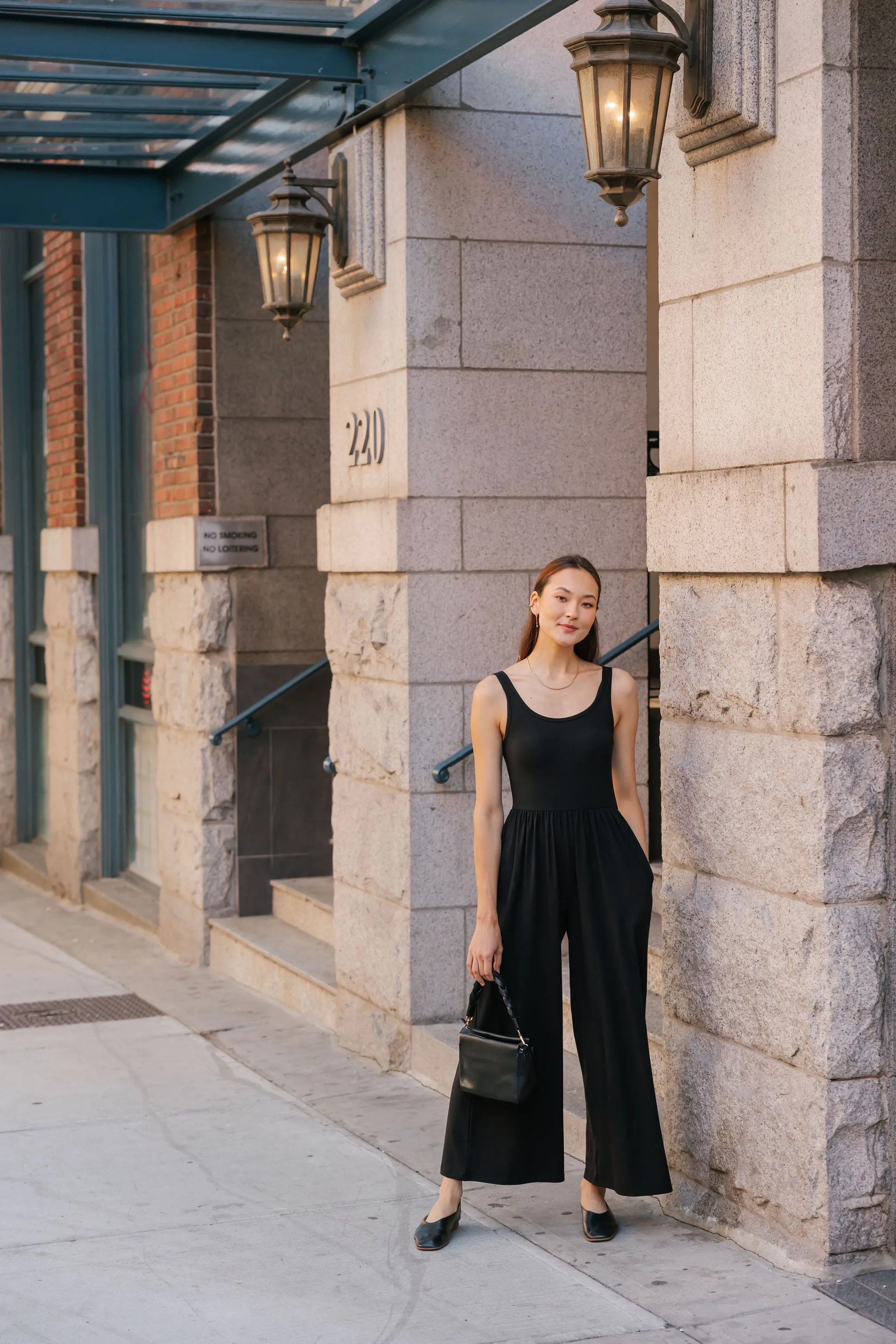 Camille Wide Leg Romper in Midnight Black