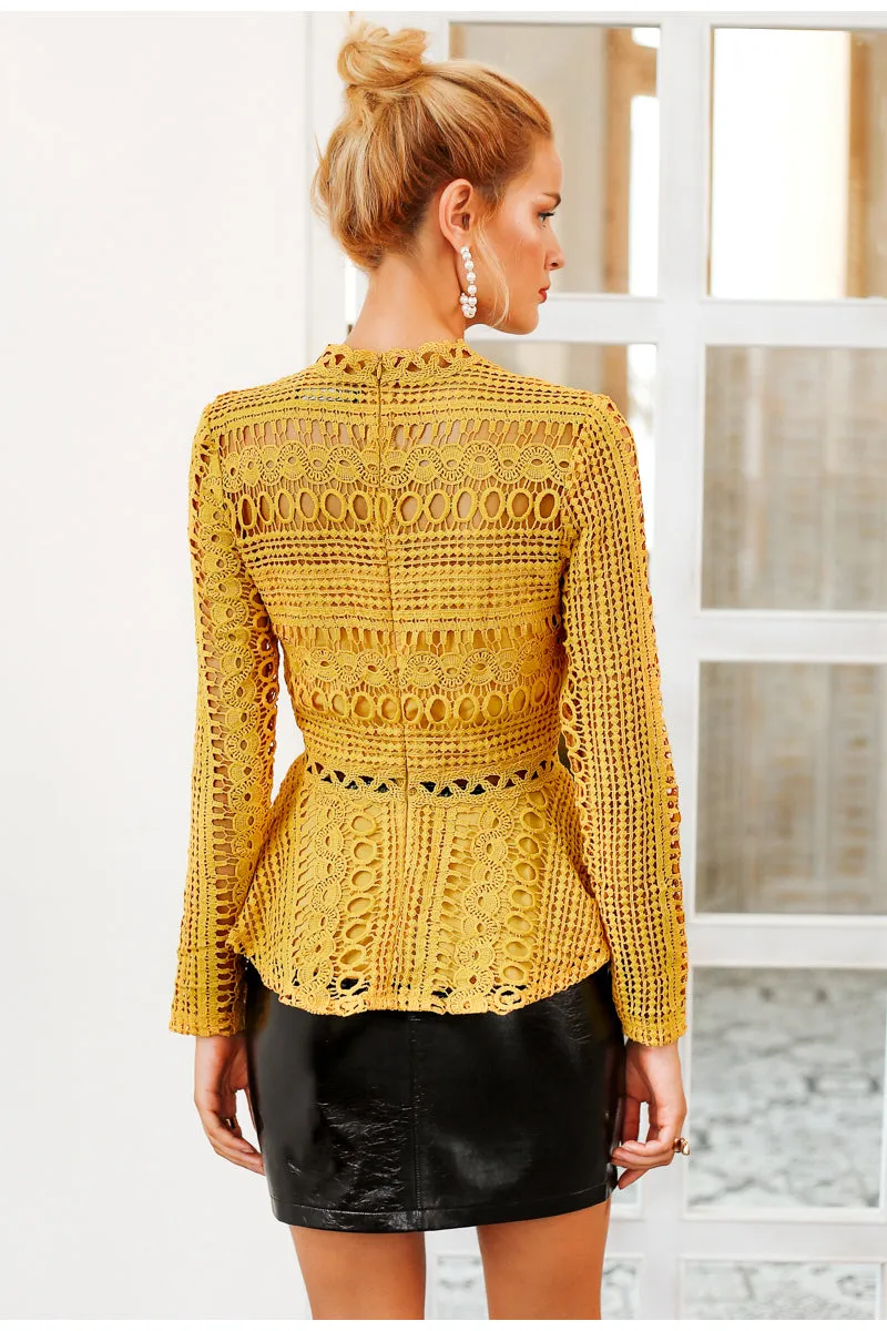 Can`t Hold Me Back Lace Blouse - Yellow