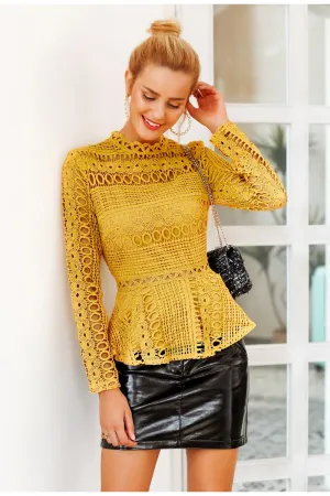 Can`t Hold Me Back Lace Blouse - Yellow