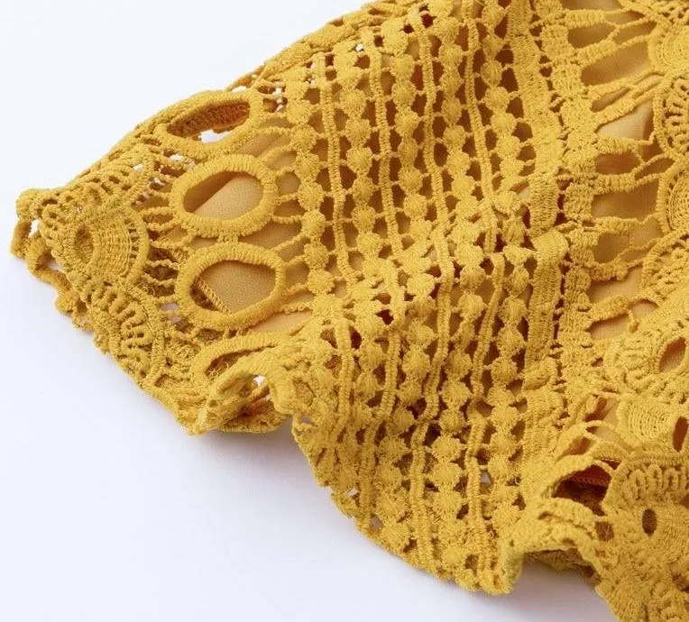 Can`t Hold Me Back Lace Blouse - Yellow