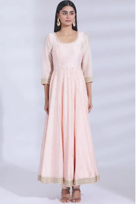 Chanderi Silk Anarkali Set in Peach