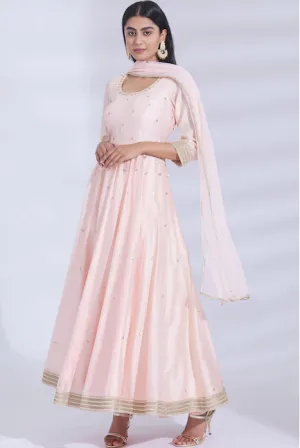 Chanderi Silk Anarkali Set in Peach