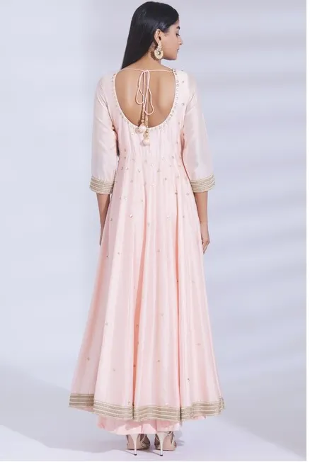 Chanderi Silk Anarkali Set in Peach