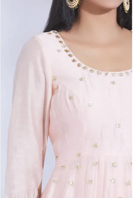 Chanderi Silk Anarkali Set in Peach