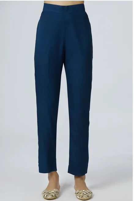 Chanderi Silk Kaftan Pant Set in Turquoise Blue