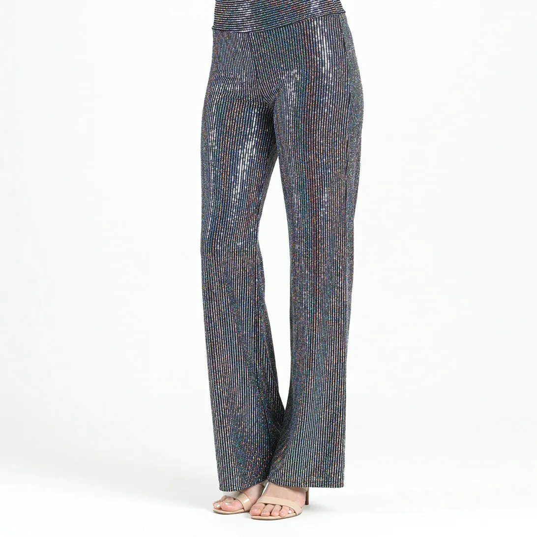 Clara Sunwoo Silver Pinstripe Shimmer Sequin Wide Leg Pant