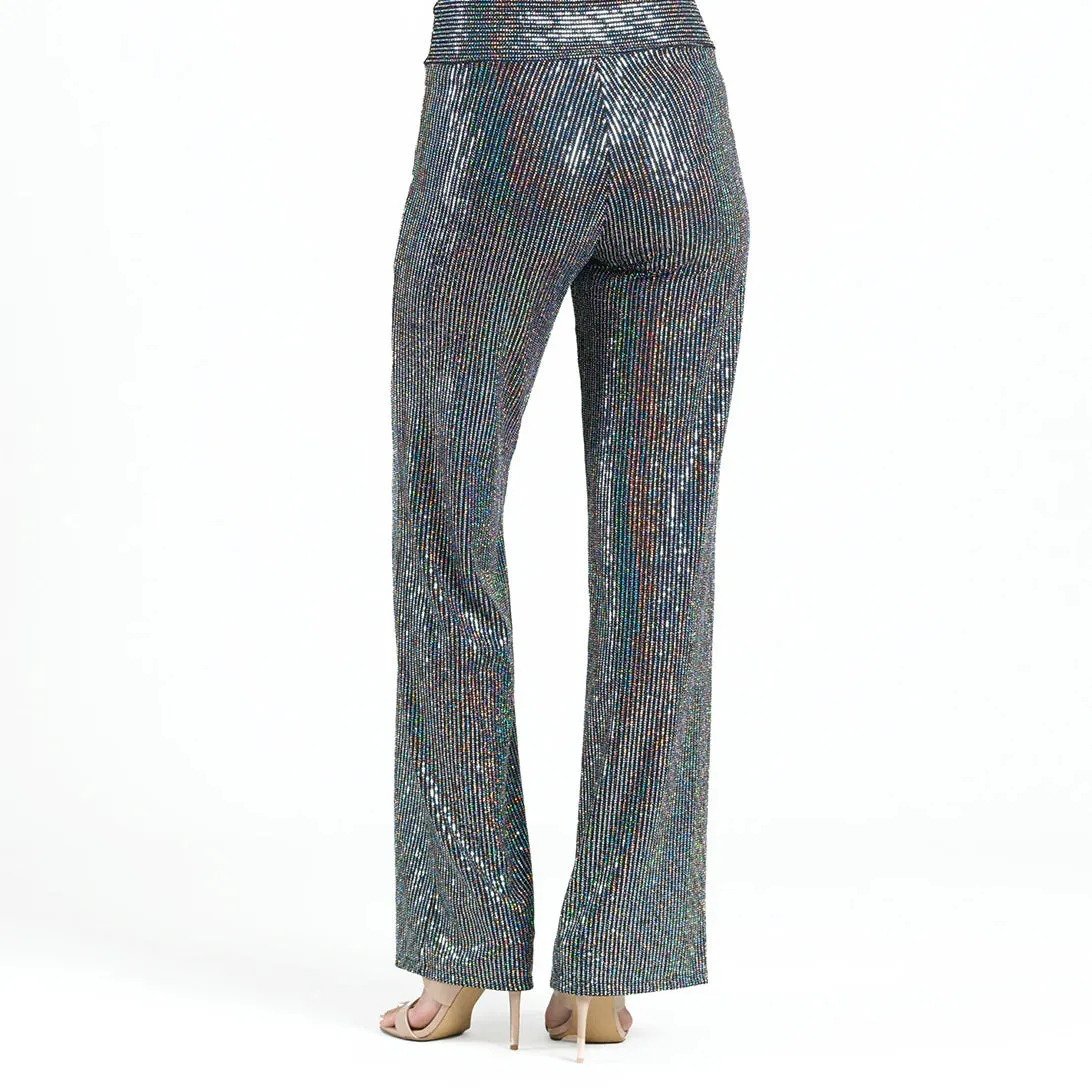 Clara Sunwoo Silver Pinstripe Shimmer Sequin Wide Leg Pant