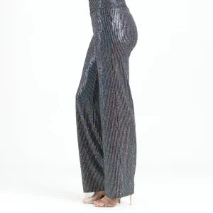 Clara Sunwoo Silver Pinstripe Shimmer Sequin Wide Leg Pant