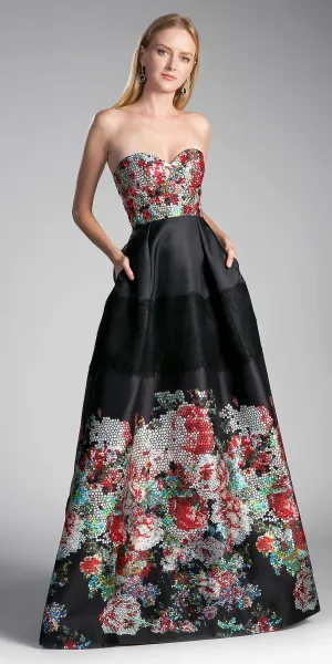 CLEARANCE - Andrea & Leo G1031 Print Strapless Sweetheart Gown