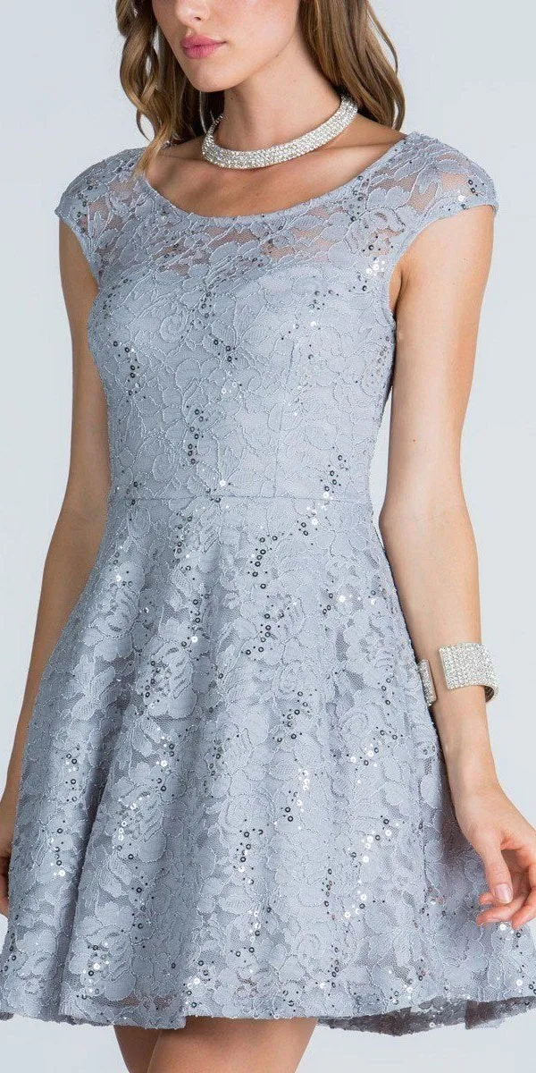 CLEARANCE - La Scala 24111 Lace Cap Sleeves Short Black Dress