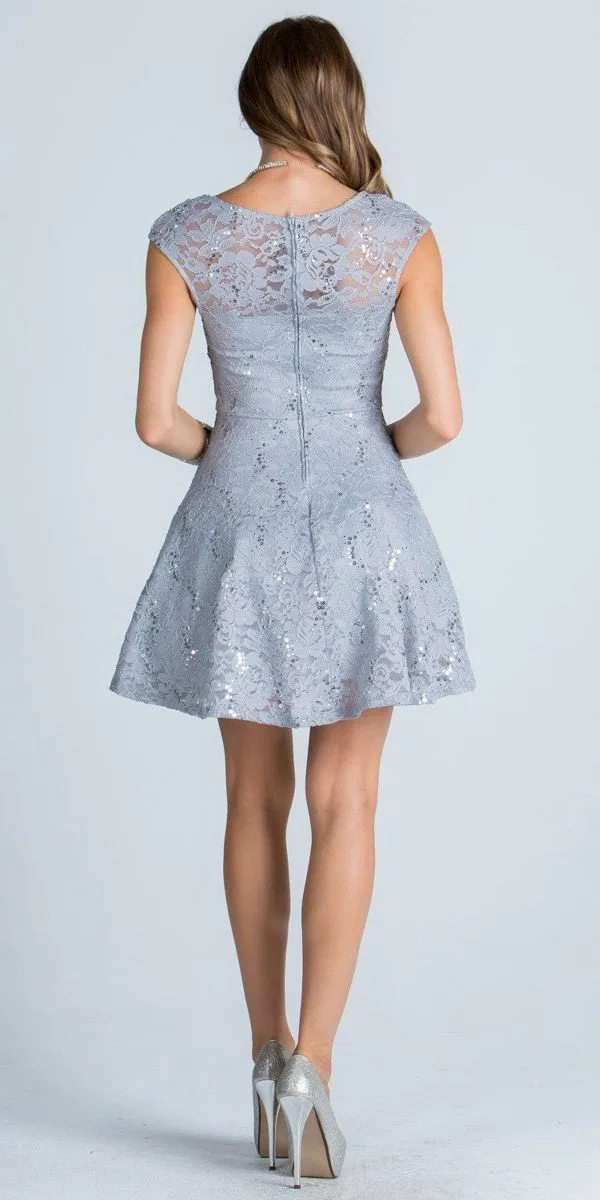 CLEARANCE - La Scala 24111 Lace Cap Sleeves Short Black Dress