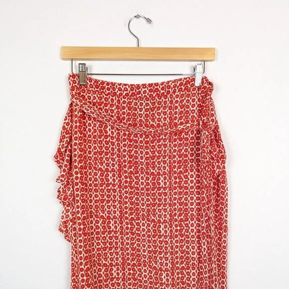 Cleobella Fire Red &amp; White Evangeline Ruffle Maxi Wrap Skirt Size L