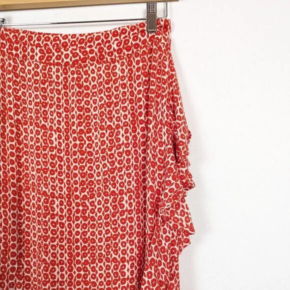 Cleobella Fire Red &amp; White Evangeline Ruffle Maxi Wrap Skirt Size L