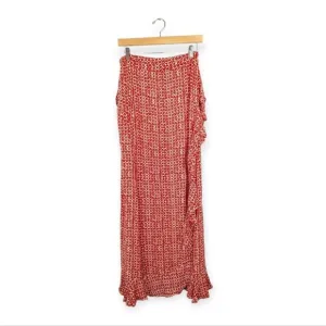 Cleobella Fire Red &amp; White Evangeline Ruffle Maxi Wrap Skirt Size L