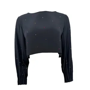 Cropped Silk Top with Crystals - Black