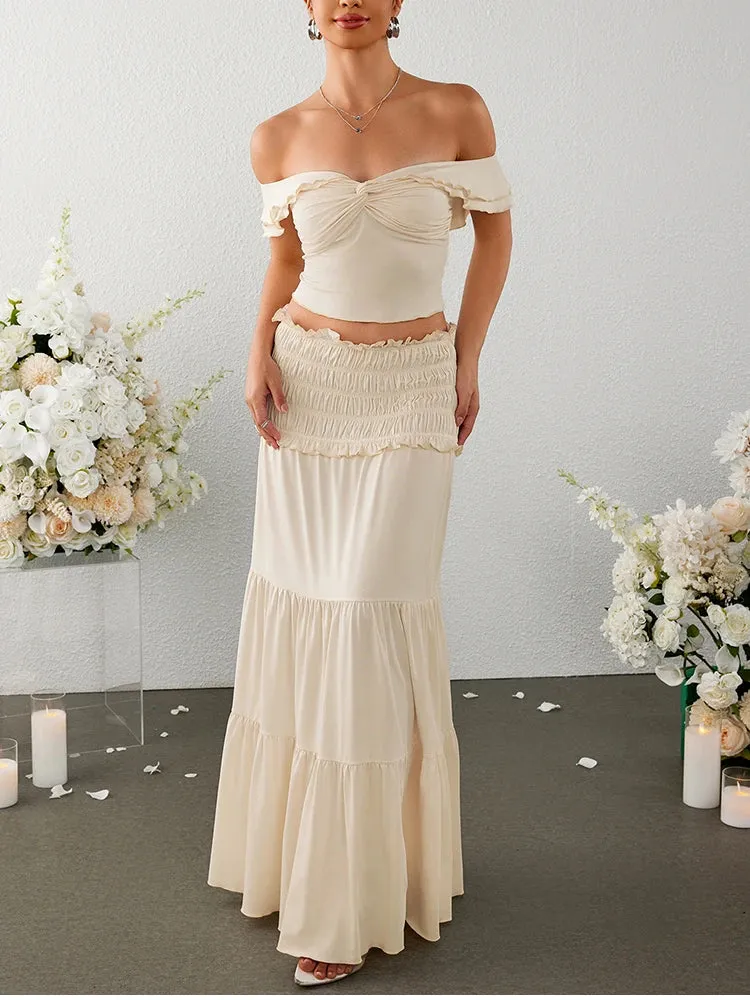 Crossover Off Shoulder Top   Ruched Skirt Set
