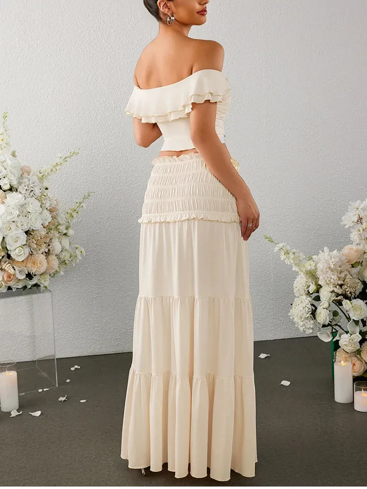Crossover Off Shoulder Top   Ruched Skirt Set