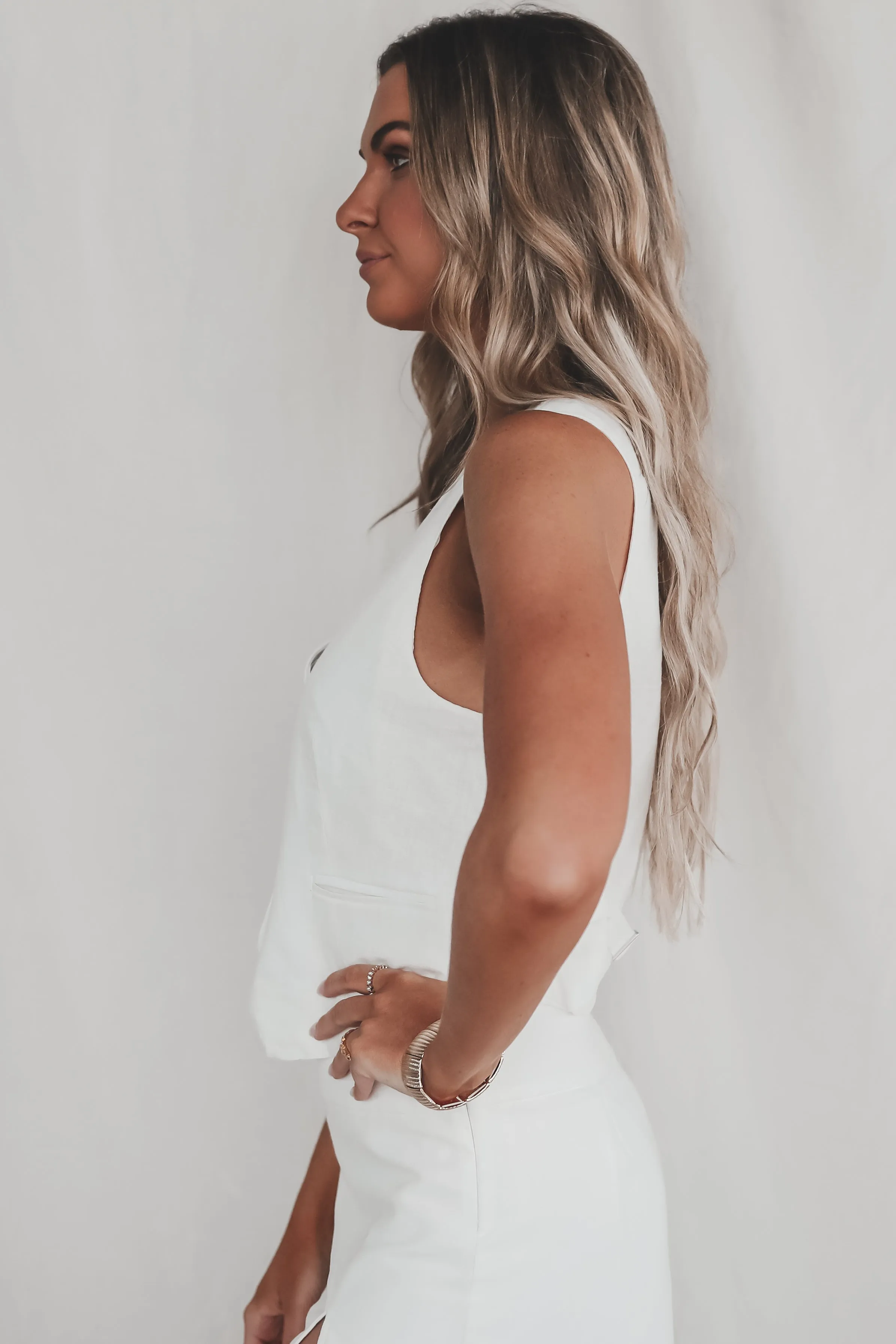 DEAL Flying Private White Linen Button Up Vest