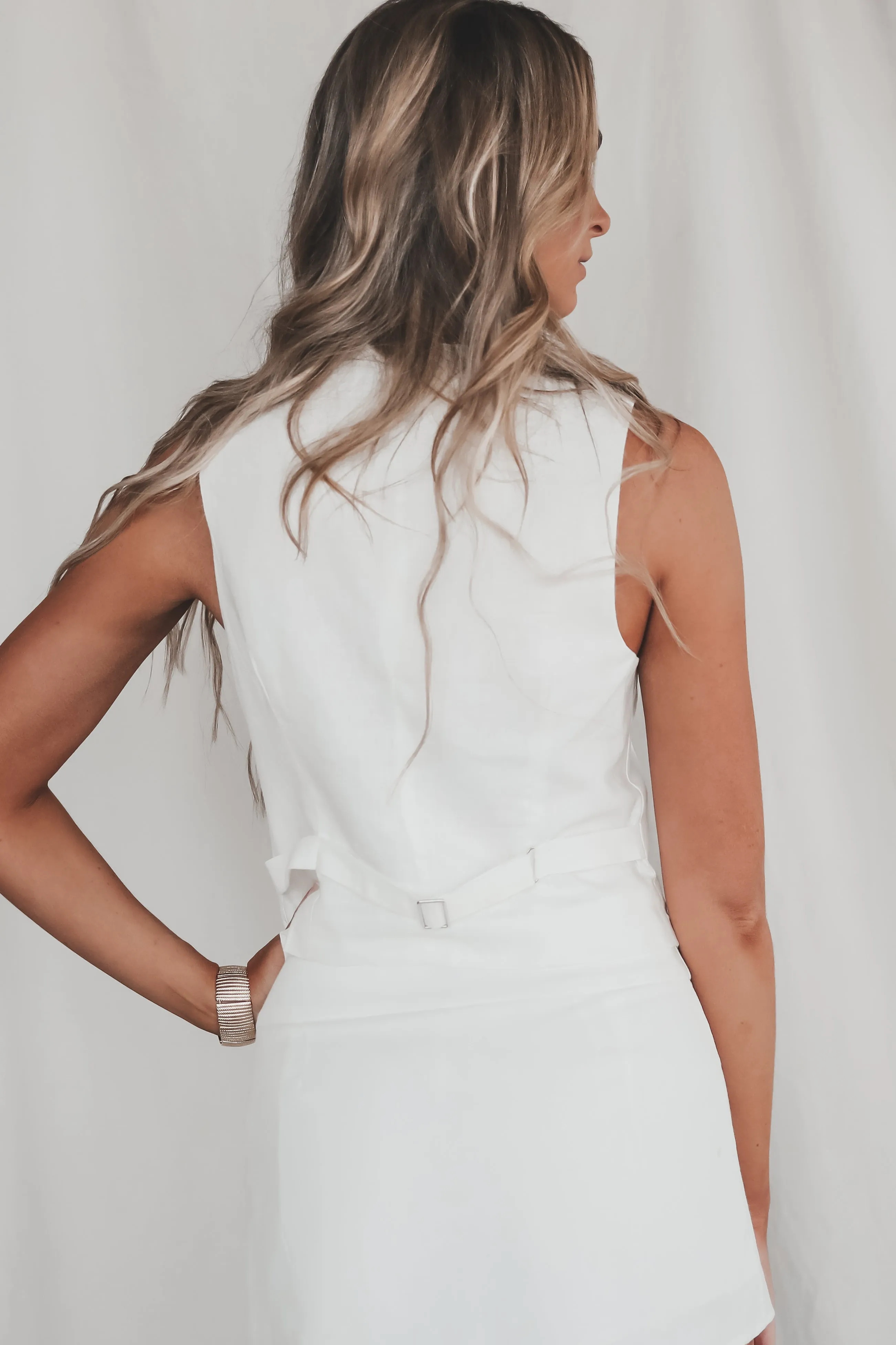 DEAL Flying Private White Linen Button Up Vest