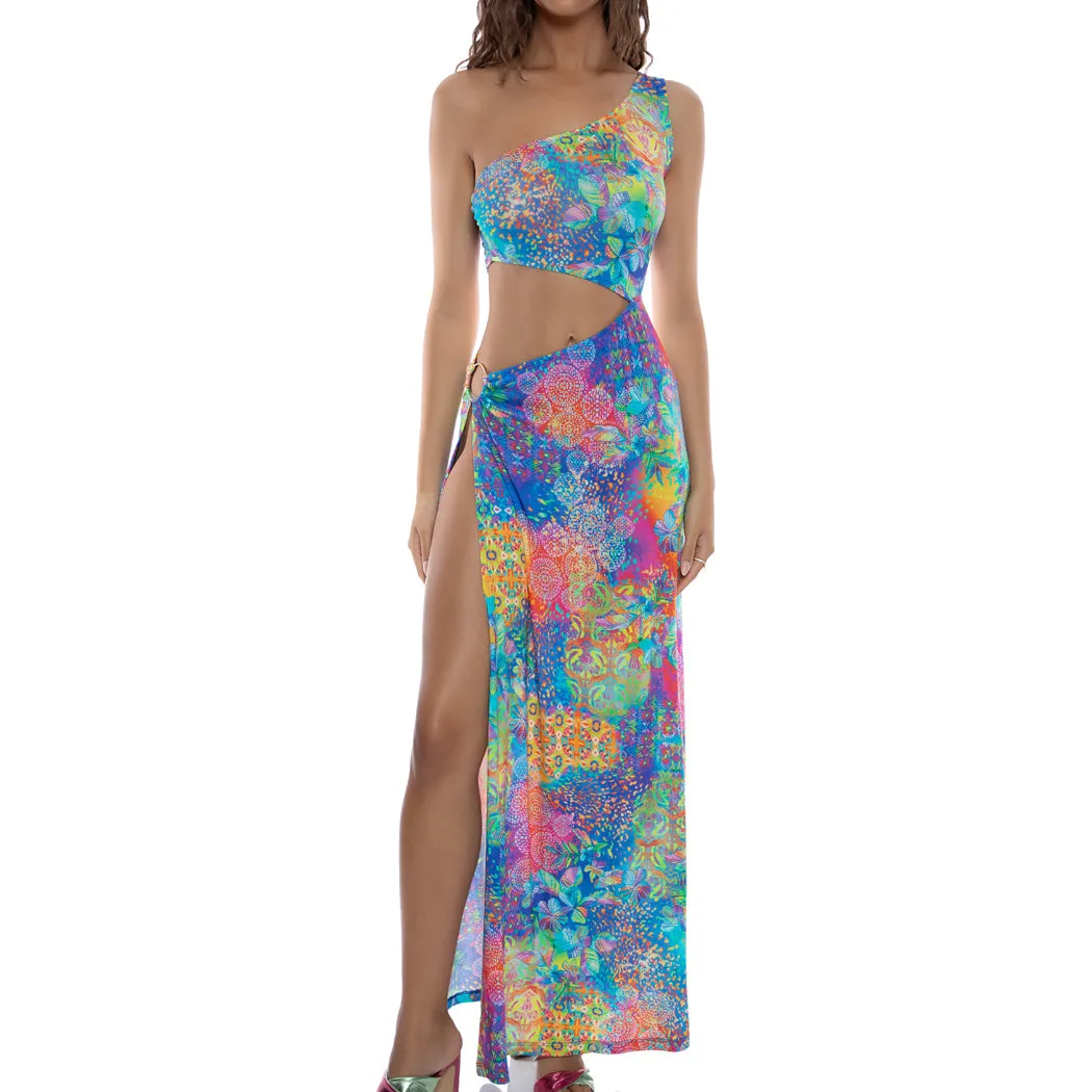 DECO GARDENS - One Shoulder Ring Cut Out Maxi Dress