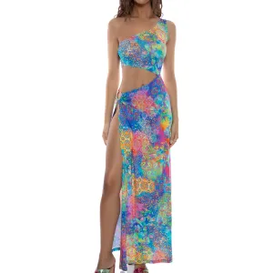 DECO GARDENS - One Shoulder Ring Cut Out Maxi Dress