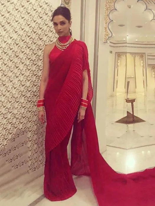 Deepika Red Halter Neck Couture Blouse