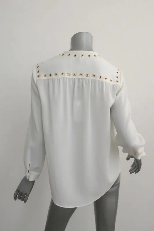 Derek Lam 10 Crosby Blouse Cream Grommet-Trim Crepe Size 4 Long Sleeve Top NEW