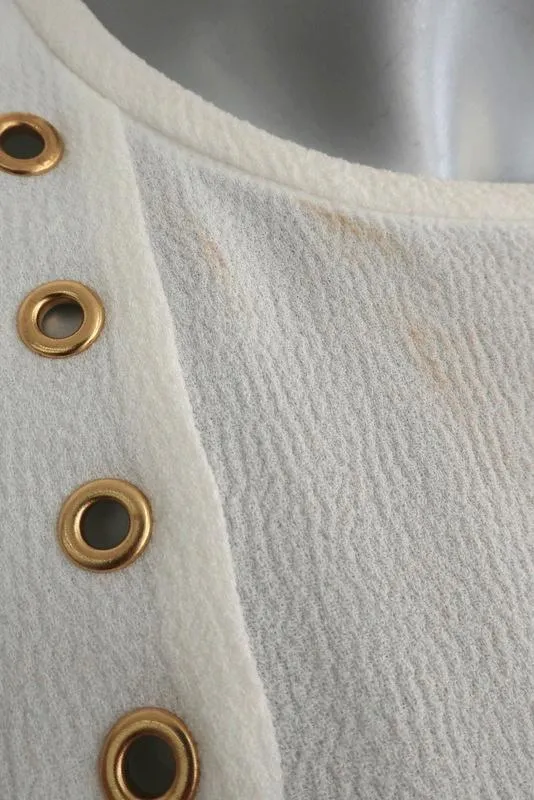 Derek Lam 10 Crosby Blouse Cream Grommet-Trim Crepe Size 4 Long Sleeve Top NEW