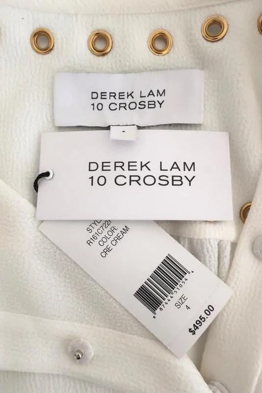 Derek Lam 10 Crosby Blouse Cream Grommet-Trim Crepe Size 4 Long Sleeve Top NEW