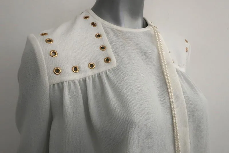 Derek Lam 10 Crosby Blouse Cream Grommet-Trim Crepe Size 4 Long Sleeve Top NEW