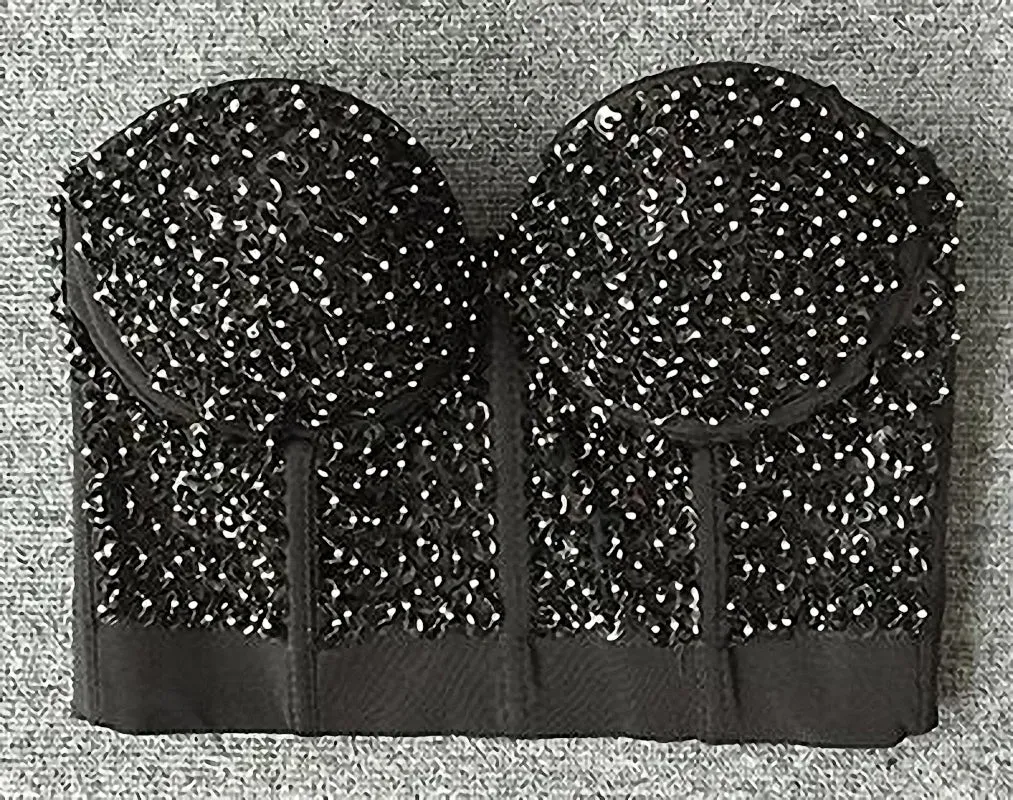 Diamond Pearls Sexy Black Bustier Crop Top