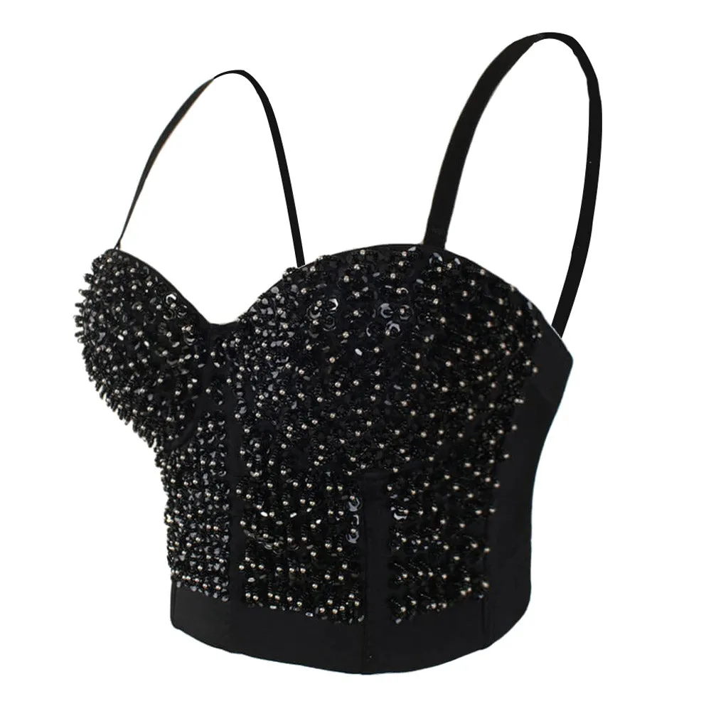 Diamond Pearls Sexy Black Bustier Crop Top