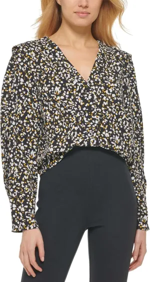 DKNY Womens Printed V-Neck Blouse P23ABO16