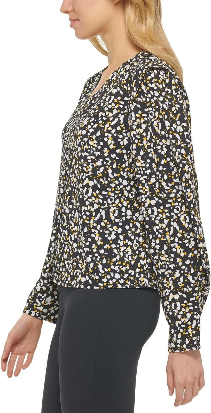 DKNY Womens Printed V-Neck Blouse P23ABO16