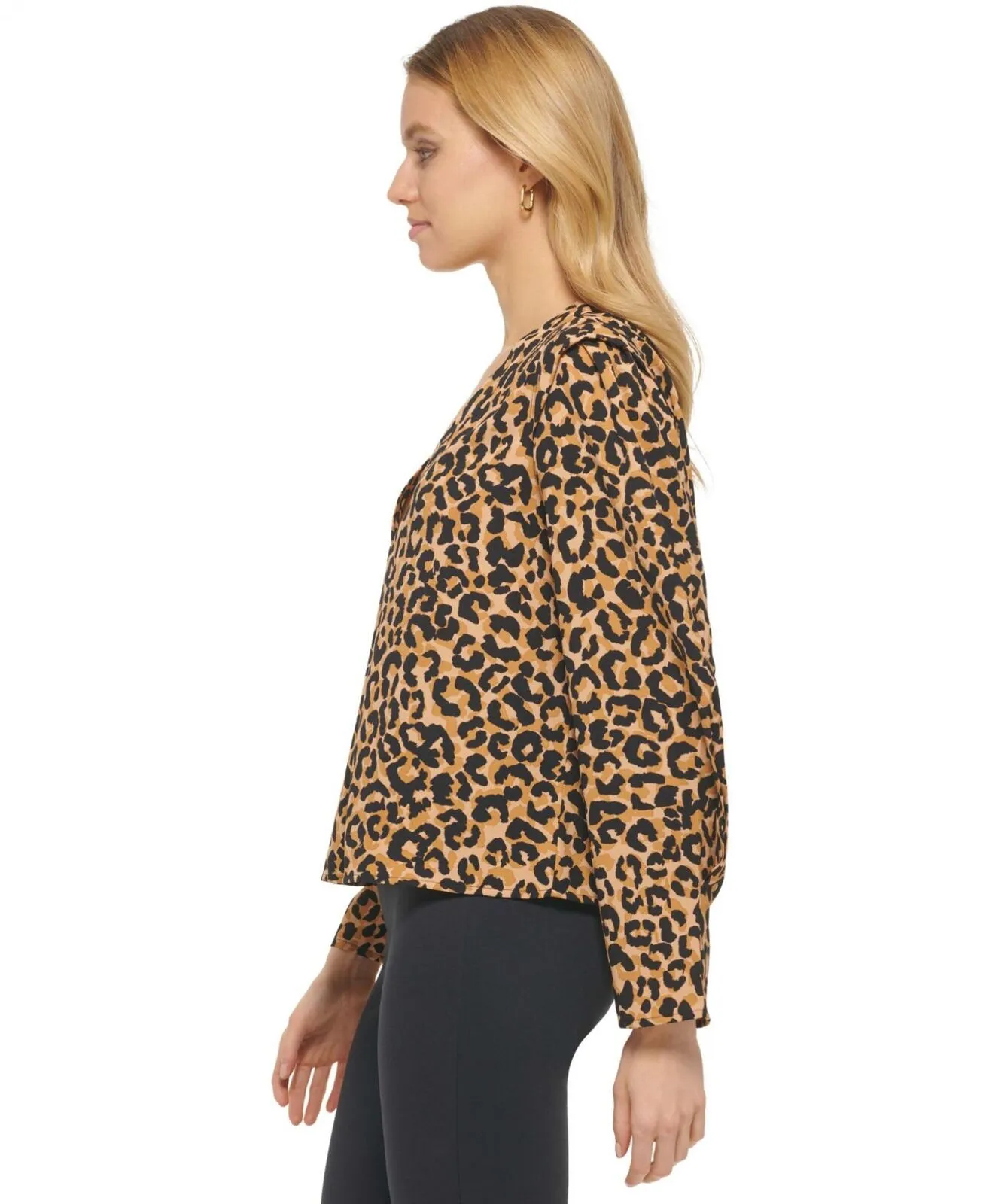DKNY Womens Printed V-Neck Blouse P23ABO16