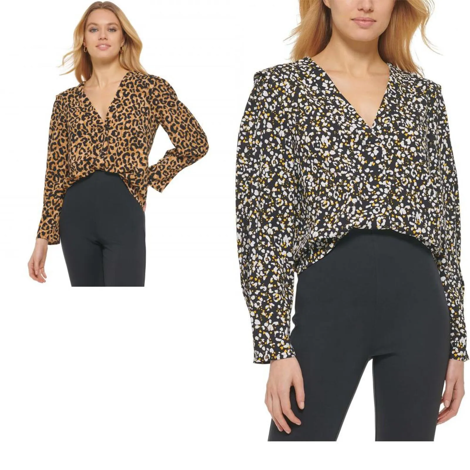 DKNY Womens Printed V-Neck Blouse P23ABO16