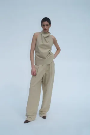 Drawcord Pleated Pant - Sand